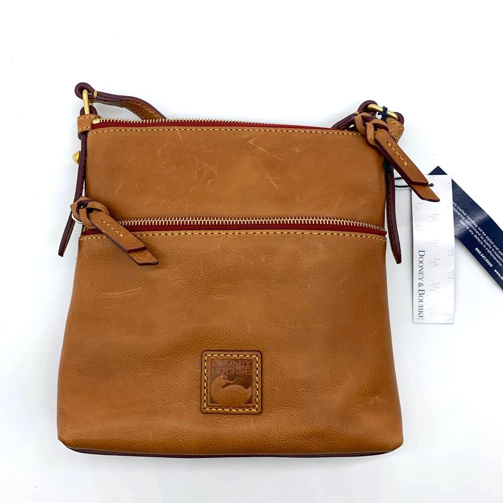 Dooney & Bourke Leather Crossbody Purse Letter Carrier Brown Natural